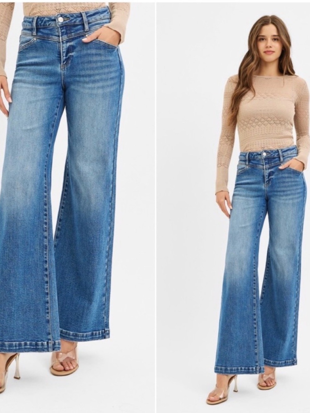 Heart on pockets Wide Leg Blue Women's Jeans